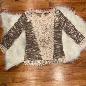 Champagne and Strawberries Mix Lace Sweater Anthro XS